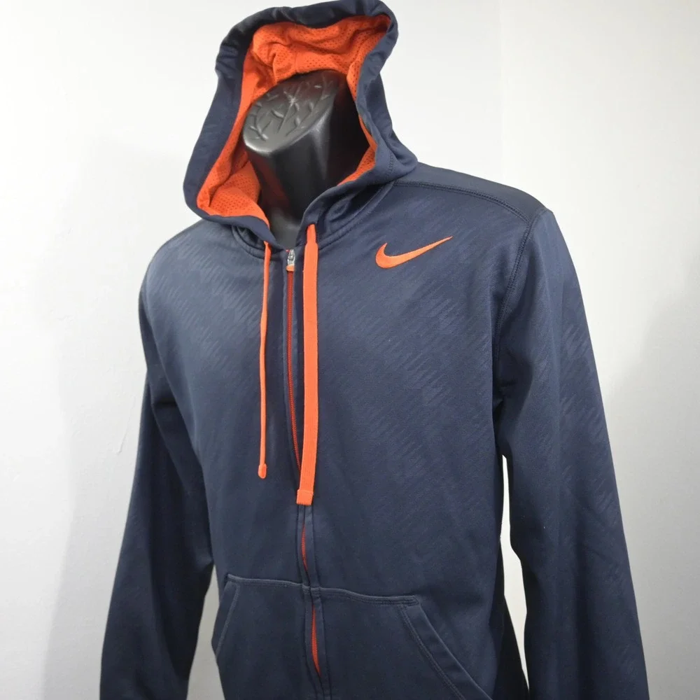 Nike Full Zip Hoodie Mens Medium Dark Blue Therma-Fit Training Sweatshirt